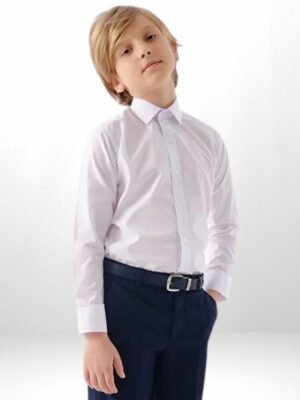 Erkek Çocuk Beyaz Uzun Kollu Klasik Gömlek, Erkek Çocuk Giyim, Uzun Kollu, Düğmeli, Desensiz