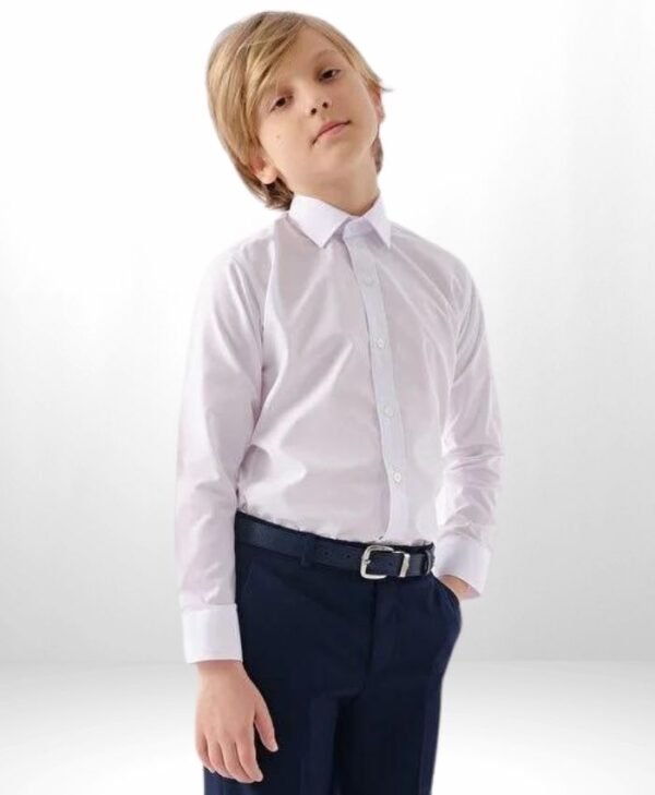 Erkek Çocuk Beyaz Uzun Kollu Klasik Gömlek, Erkek Çocuk Giyim, Uzun Kollu, Düğmeli, Desensiz