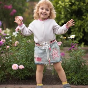 Kız Çocuk Yıldız Desenli Kot Etek - Lastikli Bel Detayıyla - Mavi - 3 - 4 Yaş