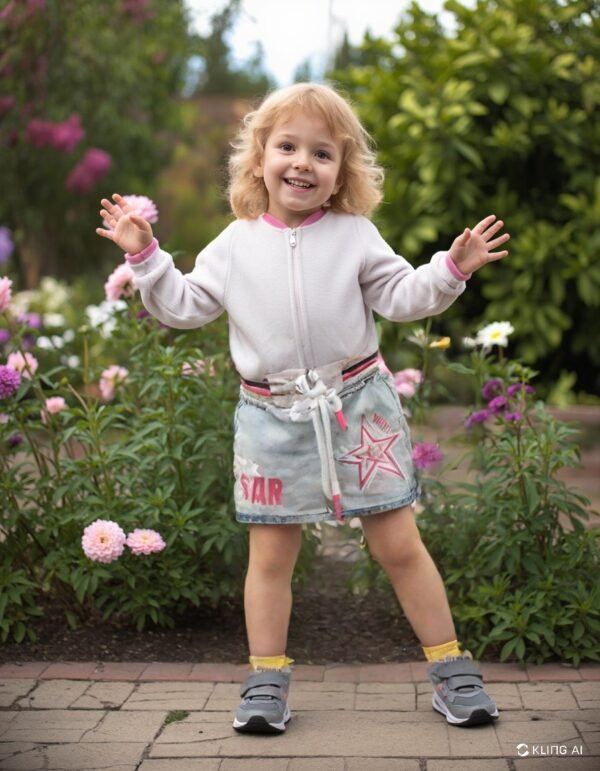 Kız Çocuk Yıldız Desenli Kot Etek - Lastikli Bel Detaylı - Mavi - 3 - 4 Yaş