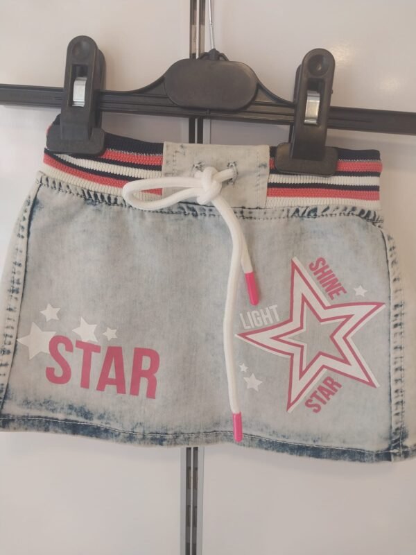 Kız Çocuk Yıldız Desenli Kot Etek - Lastikli Bel Detaylı - Mavi - 3 - 4 Yaş - Gorsel 2