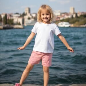 Kız Çocuk Pembe Flamingo Desenli Yaz Şortu