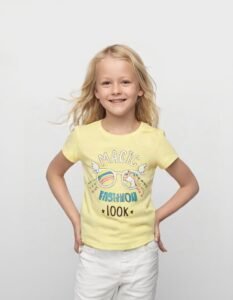 Gözlüklü Baskılı Tropikal Desen Kısa Kollu Kız Çocuk T - Shirt - Mor, 3 - 4 Yaş