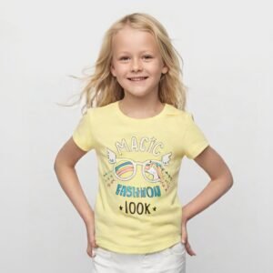 Gözlüklü Baskılı Tropikal Desen Kısa Kollu Kız Çocuk T - Shirt - Mor, 3 - 4 Yaş