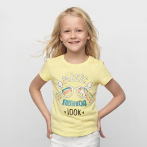 Gözlüklü Baskılı Tropikal Desen Kısa Kollu Kız Çocuk T - Shirt - Mor, 3 - 4 Yaş - Almira Bebek