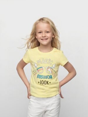 Gözlüklü Baskılı Tropikal Desen Kısa Kollu Kız Çocuk T - Shirt - Mor, 3 - 4 Yaş - Kız Çocuk Giyim