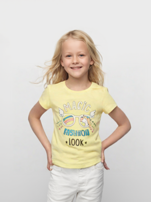 Gözlüklü Baskılı Tropikal Desen Kısa Kollu Kız Çocuk T - Shirt - Mor, 3 - 4 Yaş - Almira Bebek