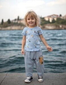 Erkek Çocuk Nota Desenli Kısa Kollu Pijama Takımı - Pamuklu - Yazlık Renkli Çocuk Pijaması