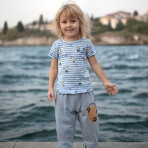 Erkek Çocuk Nota Desenli Kısa Kollu Yazlık Pamuklu Pijama Takımı - Renkli ve Desenli Çocuk Giyim