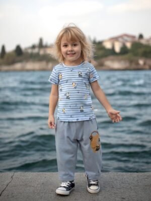 Erkek Çocuk Nota Desenli Kısa Kollu Yazlık Pamuklu Pijama Takımı - Renkli ve Desenli Çocuk Giyim