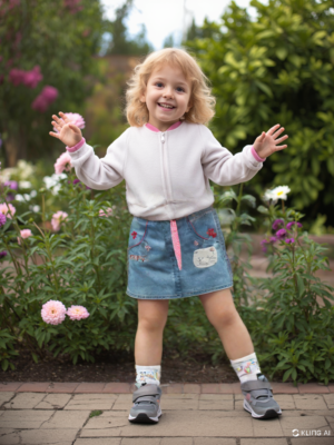 Kız Çocuk Kot Etek - Nakış Detaylı Beli Lastikli Şık Tasarım, 2 - 6 Yaş - Almira Bebek