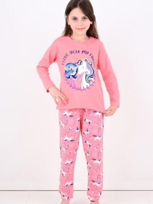 Kız Çocuk Unicorn Desenli Pijama Takımı 1 Yaş Pembe Renk rahat konforlu uyku seti