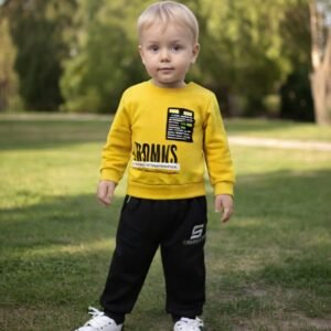 Erkek çocuk sarı sweatshirt uzun kollu kalın dokulu rahat çocuk giyim