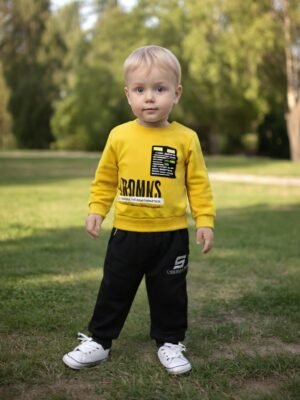 Erkek çocuk sarı sweatshirt uzun kollu kalın dokulu rahat çocuk giyim