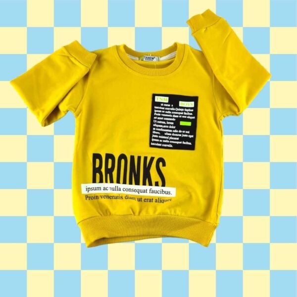 Erkek çocuk sarı sweatshirt uzun kollu kalın dokulu rahat çocuk giyim - Gorsel 2