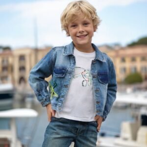 Erkek Çocuk Kot Ceketi Kuş Nakışlı 7-9 Yaş - Günlük Kullanım