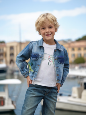 Erkek Çocuk Kot Ceketi - Kuş Nakışlı - 7 - 8 - 9 Yaş - Almira Bebek