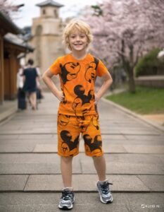 Mickey Baskılı Kısa Kollu Şortlu Turuncu Erkek Bebek Takım | 12 - 24 Ay