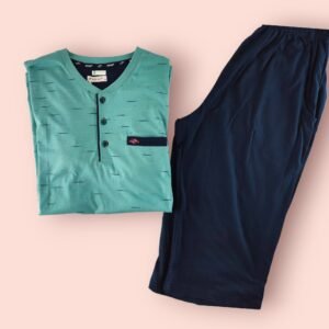 Erkek Yeşil Pamuk Kapri Pijama Takımı - Dört Mevsim Kullanıma Uygun - Almira Bebek