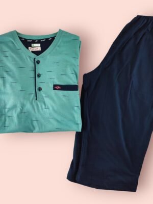 Erkek Yeşil Pamuk Kapri Pijama Takımı - Dört Mevsim Kullanıma Uygun - Almira Bebek