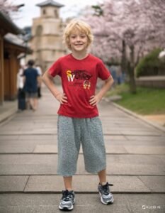 Erkek Çocuk Yazlık Pijama Takımı | Kırmızı Tişört & Gri Kapri | 7 - 12 Yaş