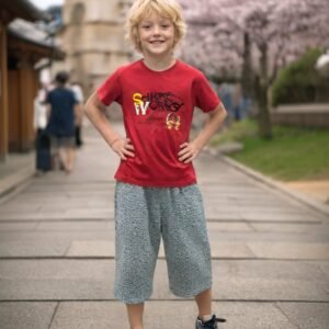 Erkek Çocuk Yazlık Pijama Takımı | Kırmızı Tişört & Gri Kapri | 7 - 12 Yaş