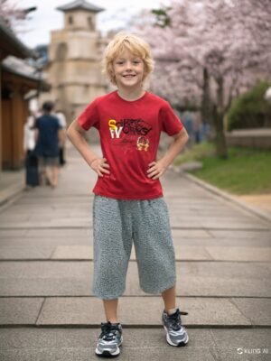 Erkek Çocuk Yazlık Pijama Takımı Kırmızı Tişört Gri Kapri rahat giyim