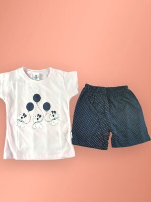 Kız Çocuk Yazlık Şort Takımı Pembe Siyah Sevimli Desenli ve Rahat