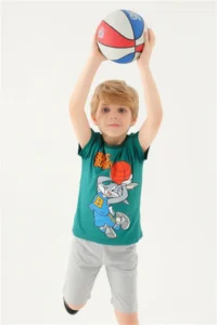 Bugs Bunny Baskılı Erkek Çocuk Tişört | Yeşil Tişört | 2 - 8 Yaş