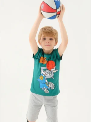 Bugs Bunny Baskılı Erkek Çocuk Tişört Yeşil 2-8 Yaş rahat giyim