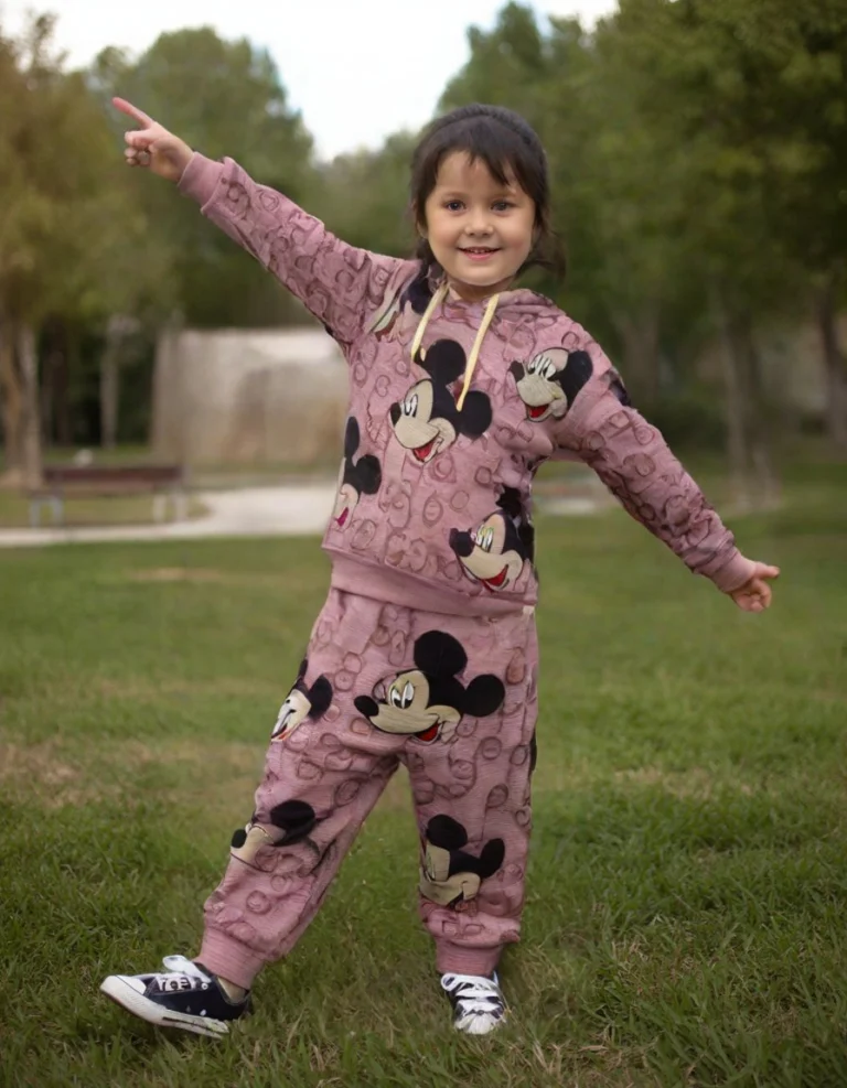 Mickey Baskılı Pembe Kapşonlu Kız Bebek Takımı | 9 12 18 24 Ay | Kapşonlu Sweat & Alt