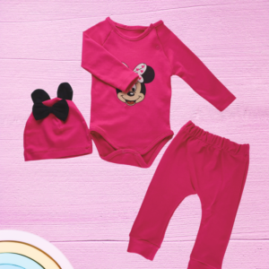 Bebek Kız Pembe Takımı 3-18 Ay, Yumuşak ve Rahat Giyim, Body Pantolon Bere