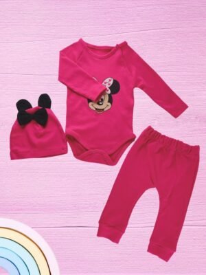 Bebek Kız Pembe Takım 3 Parça Fanila Pantolon Bere rahat hareket kolay giyim