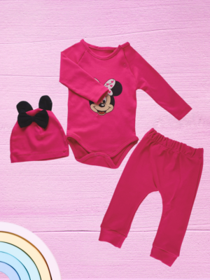 Bebek Kız Pembe Takımı 3-18 Ay, Yumuşak ve Rahat Giyim, Body Pantolon Bere