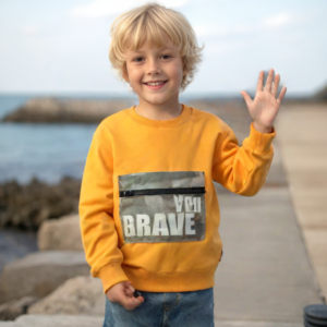 Erkek Çocuk Turuncu Sweatshirt - Uzun Kollu - 1 - 5 Yaş - Pamuklu Ve Fermuarlı Cepli - Almira Bebek