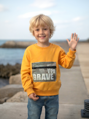 Erkek Çocuk Turuncu Sweatshirt - Uzun Kollu - 1 - 5 Yaş - Pamuklu Ve Fermuarlı Cepli - Almira Bebek