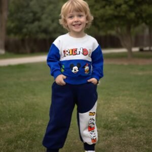 Erkek Çocuk Mavi Takım Sweatshirt ve Eşofman Altı Çocuk Giyim Konforlu ve Rahat