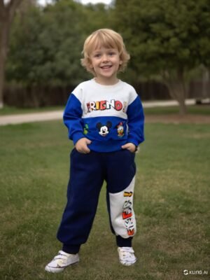 Erkek Çocuk Mavi Takım Sweatshirt ve Eşofman Altı Çocuk Giyim Konforlu ve Rahat