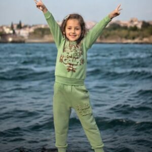 Kız Çocuk Yeşil Takım, Sweat ve Alt, Rahat Günlük Giyim, 2-5 Yaş