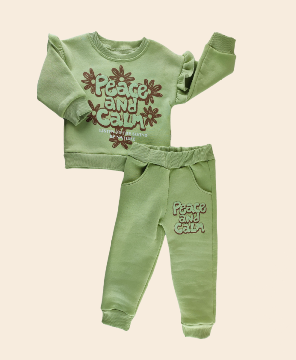 Kız Çocuk Yeşil Takım, Sweat ve Alt, Rahat Günlük Giyim, 2-5 Yaş - Gorsel 2