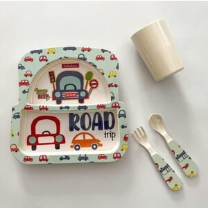 Melamin Arabalar Desenli Bebek Maması Kasesi - Unisex Mama Kabı - Almira Bebek