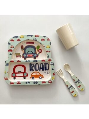Melamin Arabalar Desenli Bebek Maması Kasesi - Unisex Mama Kabı - Almira Bebek