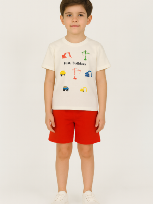 İnşaat Makineleri Desenli Erkek Çocuk Takım - Almira Bebek