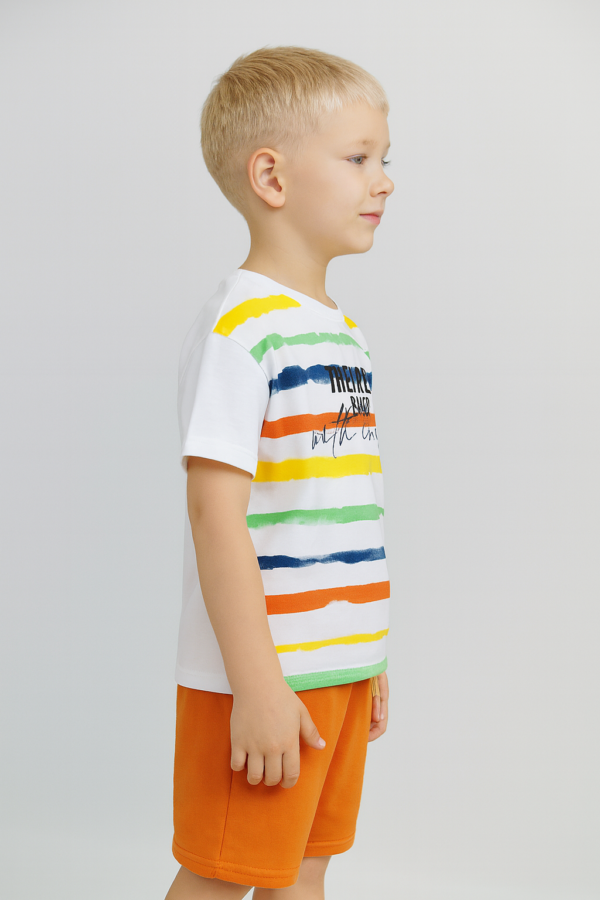 Çizgili Tişört & Turuncu Şort Erkek Çocuk Takımı - 3. görsel
