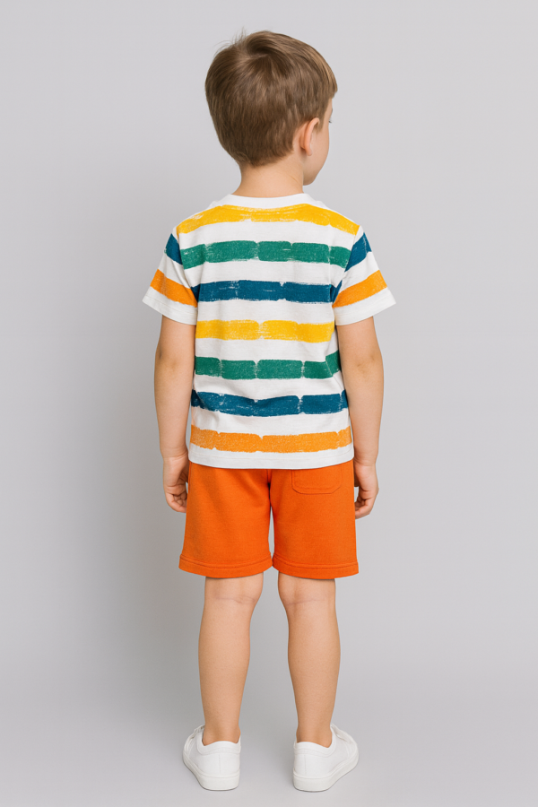 Çizgili Tişört & Turuncu Şort Erkek Çocuk Takımı - 4. görsel