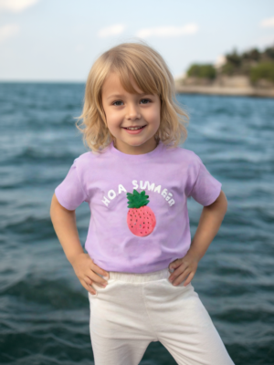 Kız Çocuk Hola Summer Yazılı Ananas Baskılı  Tişört - Almira Bebek