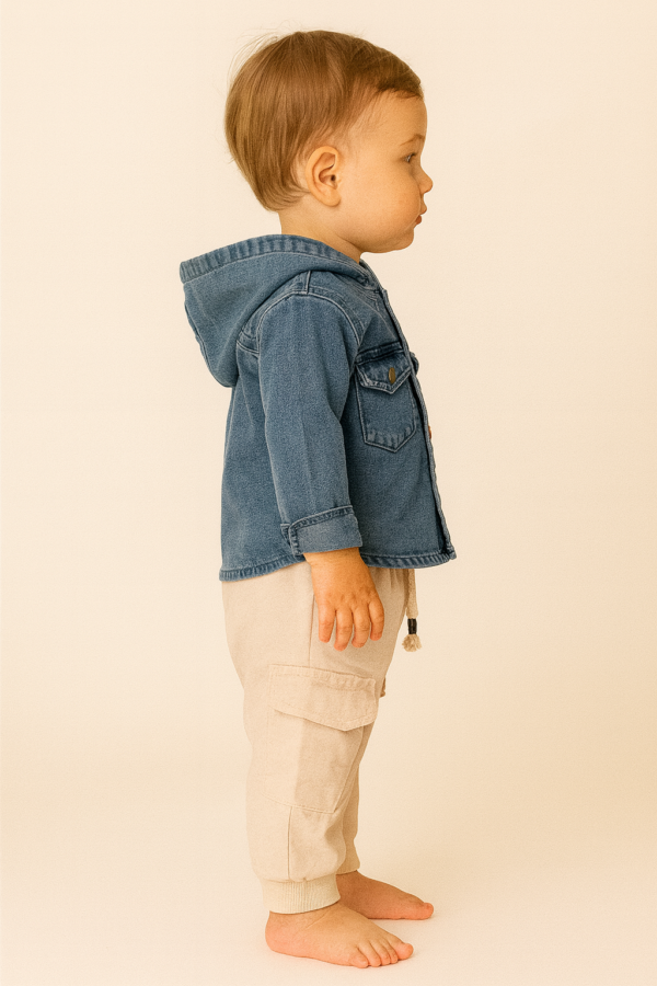 Erkek Çocuk Kot Gömlekli Kapşonlu Cepli Kargocepli Pantolonlu 2li Kot Takım - 4. görsel