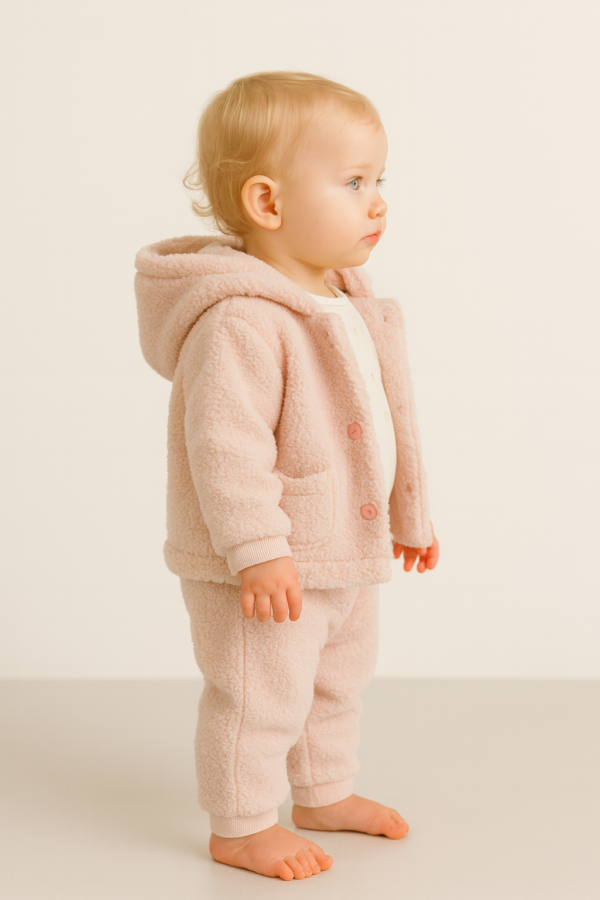 Kız Çocuk Peluş Yandan Düğmeli Kapşonlu Kanguru Cepli Kedi Baskılı 3lü Takım - 3. görsel