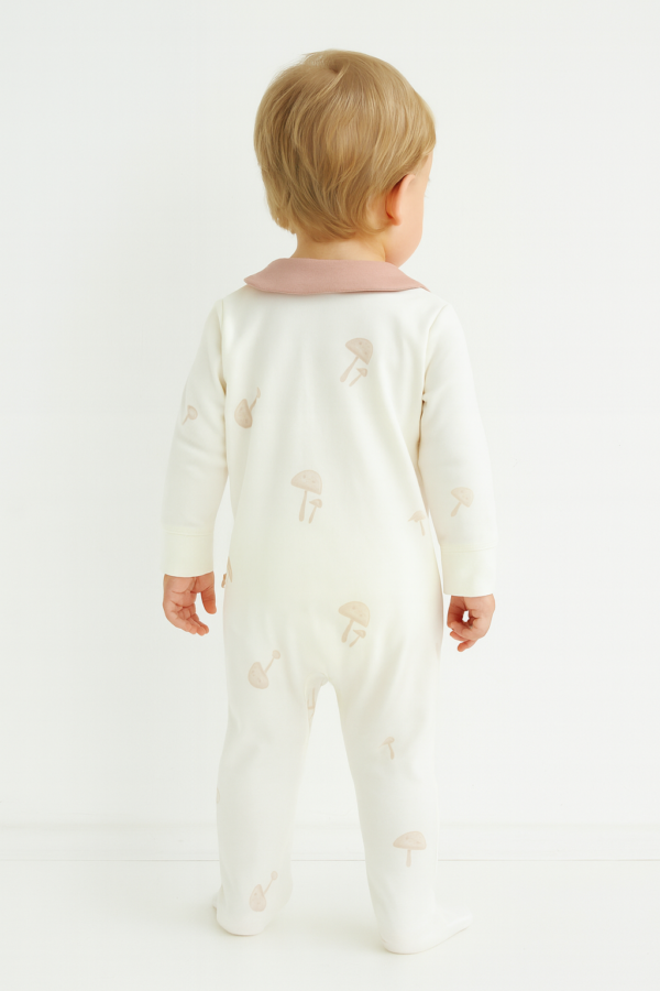 Kız Bebek Önden Çıtçıtlı Fiyonk Detaylı Mantar Baskılı Ayaklı Tulum - 3. görsel