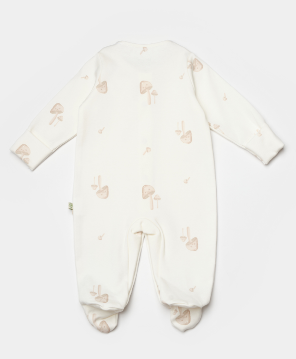 Kız Bebek Önden Çıtçıtlı Fiyonk Detaylı Mantar Baskılı Ayaklı Tulum - 5. görsel